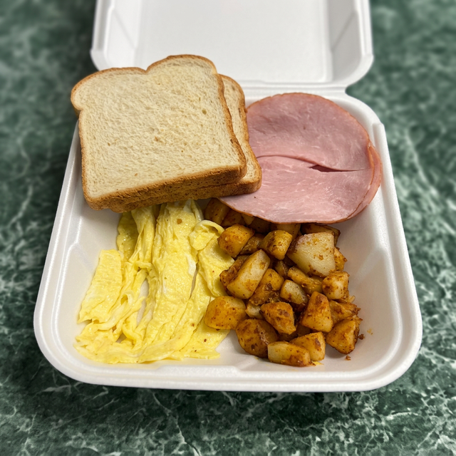 Ham, Bacon or Sausage & 3 Eggs.