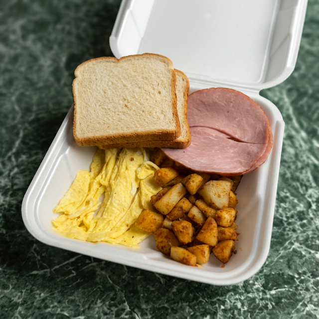 Ham, Bacon or Sausage & 2 Eggs.